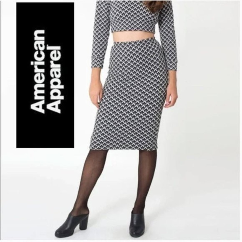 American Apparel black & white chevron midi skirt and long sleeve crop top set